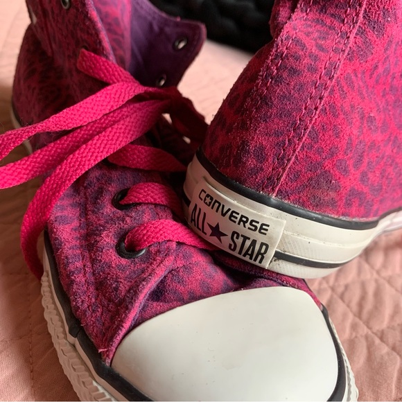 Rare - CONVERSE - High-top Leather Hot Pink Leopard prints - US 6 - EU 38,5 - Picture 10 of 11